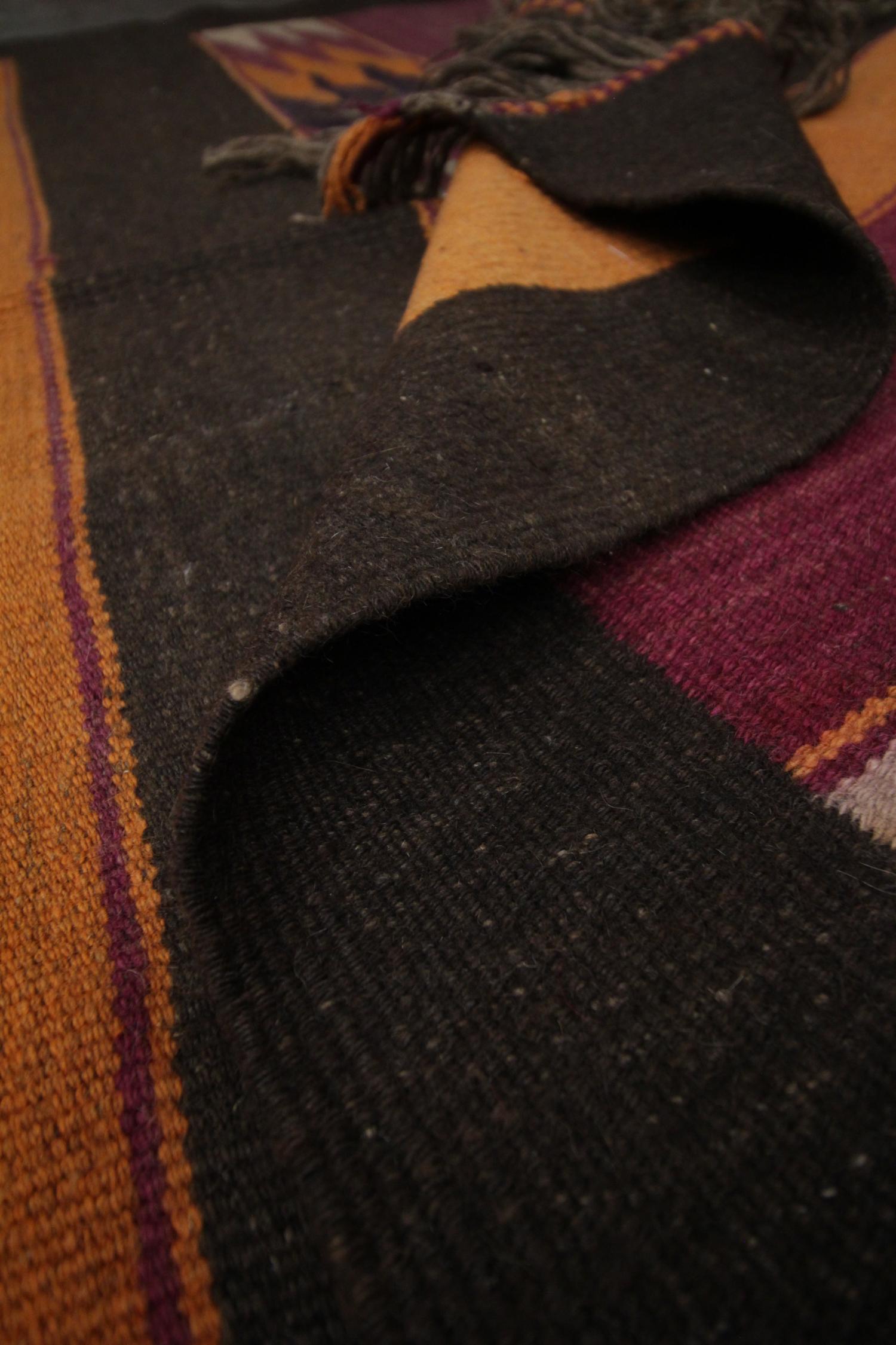 Mid-20th Century Antique Rugs Modern Striped Kilim Rug, Geometric Carpet Wool Area Rug 140 x 410c For Sale