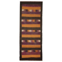 Moderner gestreifter Kelim-Teppich, geometrischer Teppich, 140 x 410c, antik