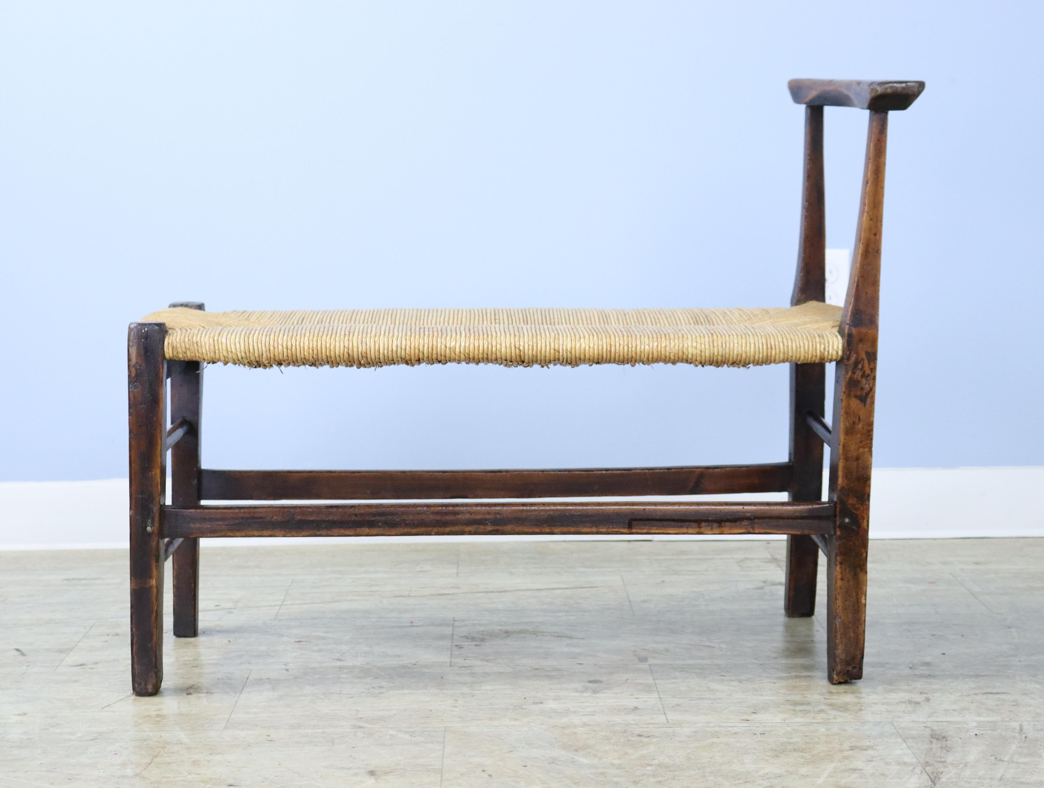 English Antique Rush Seated Stool with One Arm