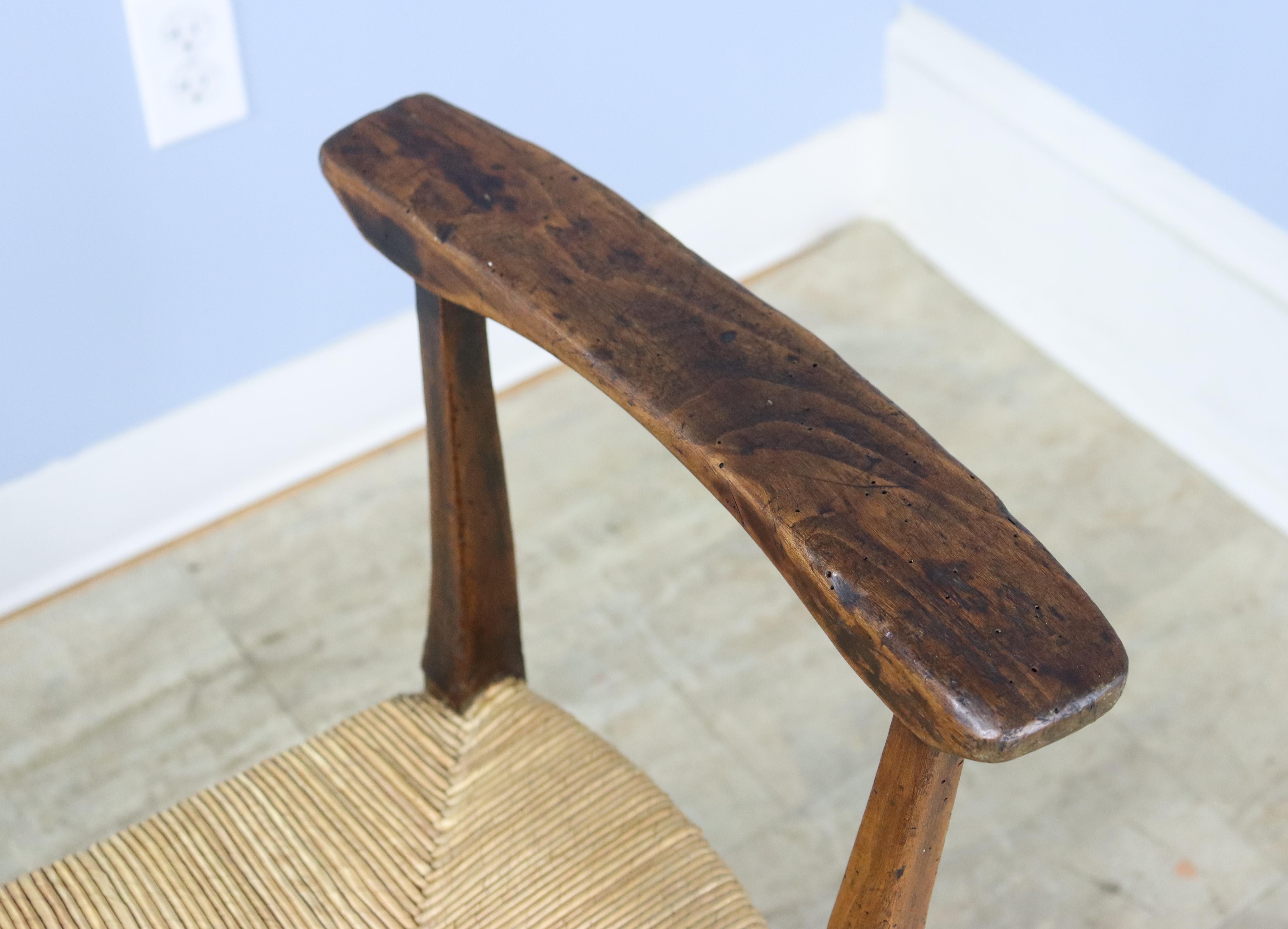 Antique Rush Seated Stool with One Arm 1