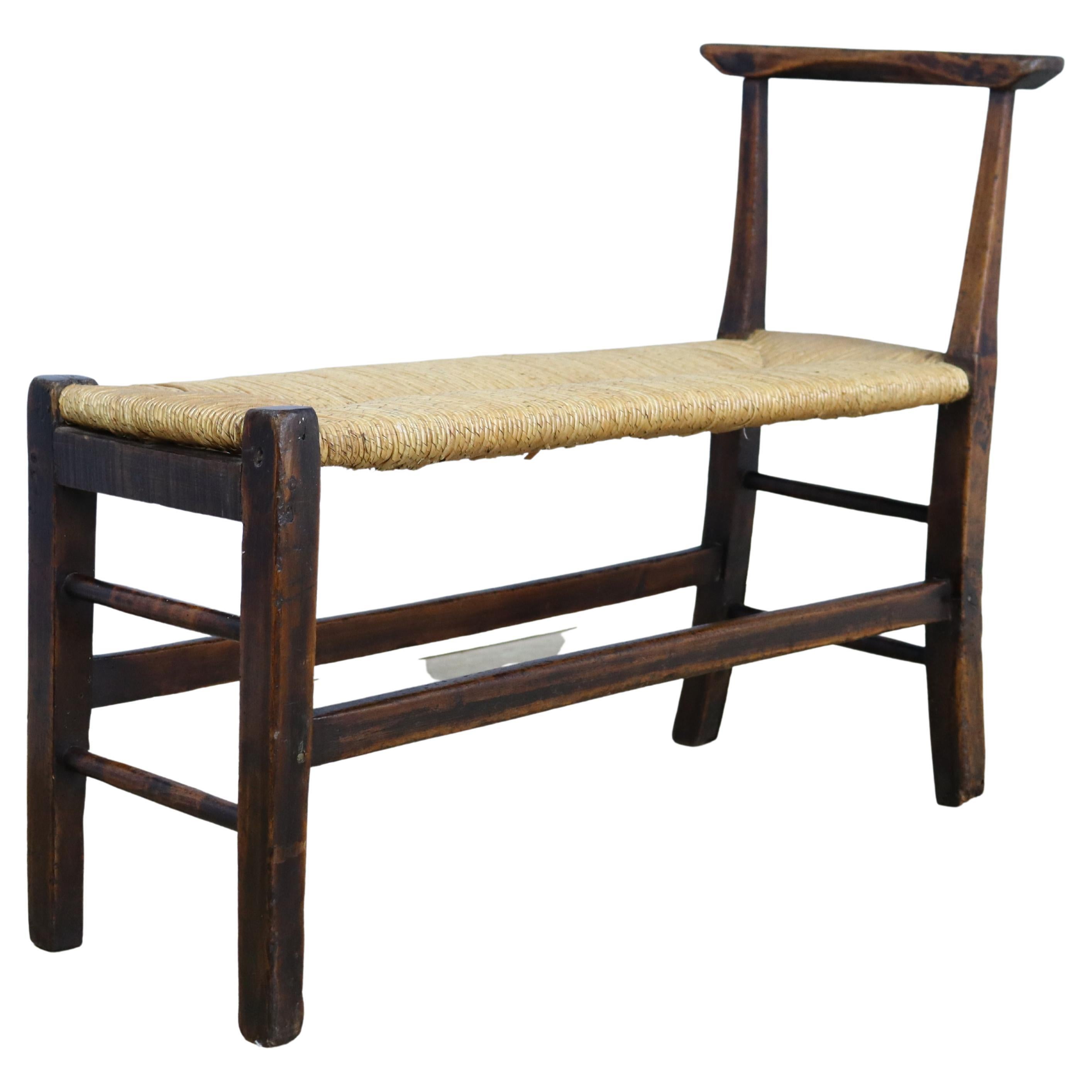 Antique Rush Seated Stool with One Arm