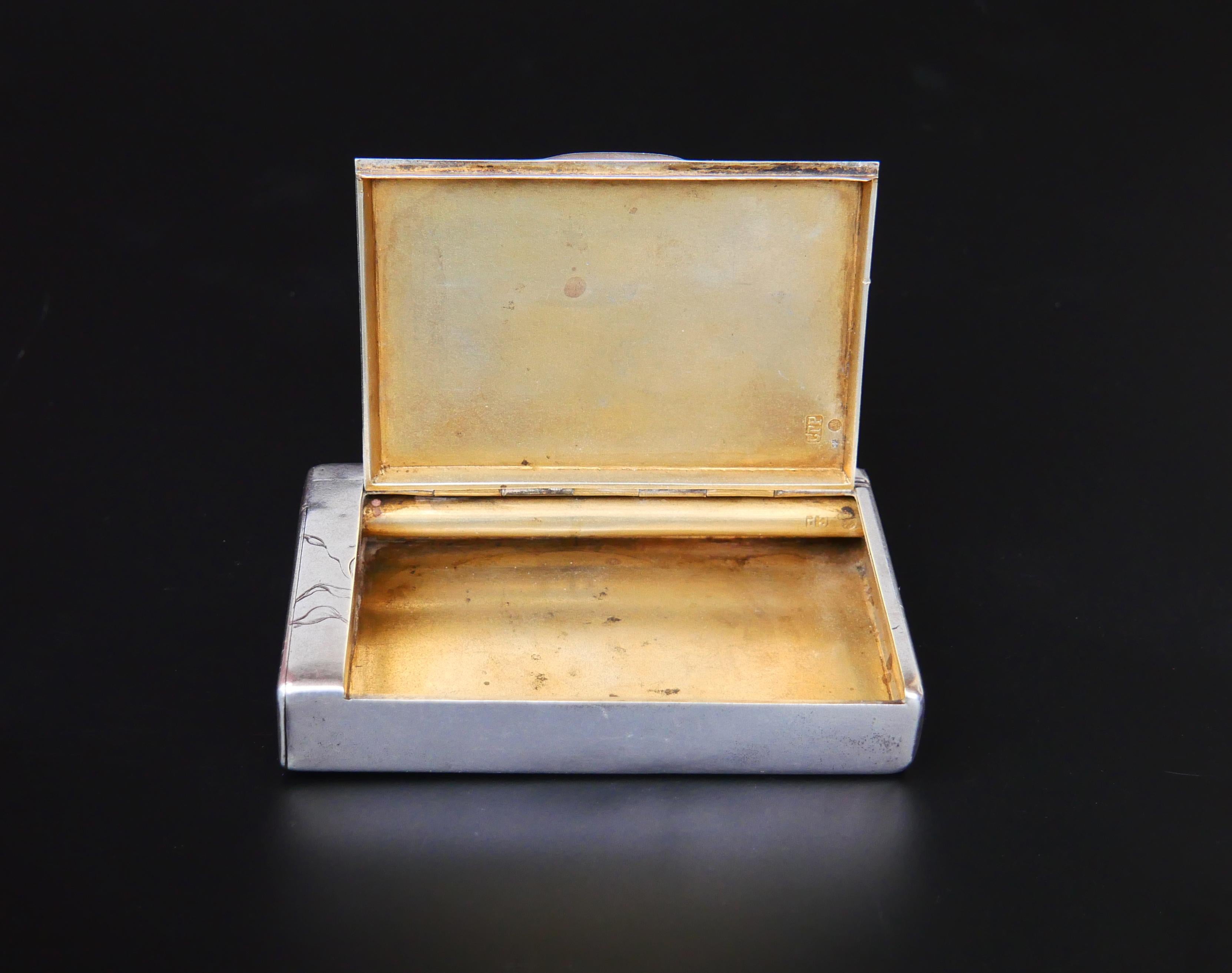 Women's or Men's Antique Russain Imperial Cigarette Tobacco case box solid 84 Silver 202 gr For Sale