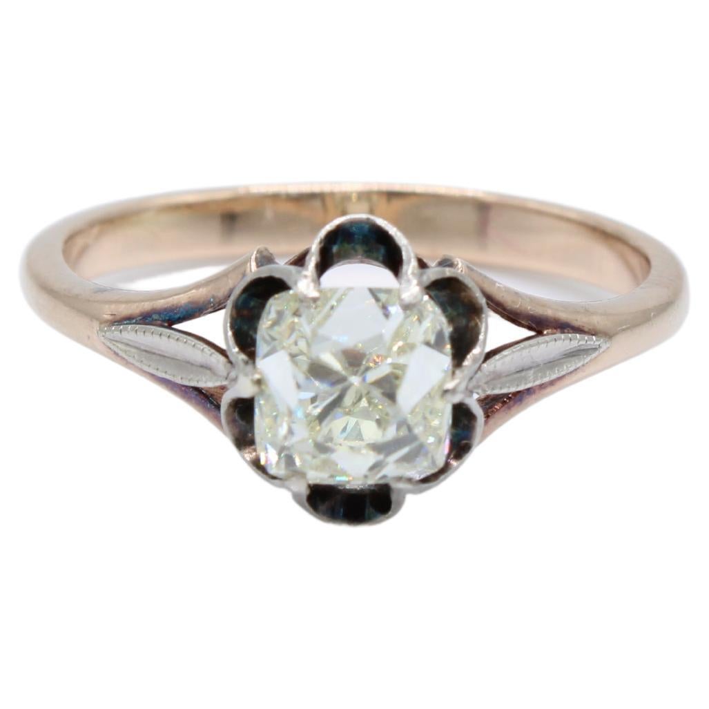 Antique Russian 1.20 Carat Peruzzi Diamond Solitaire Engagement Ring  For Sale