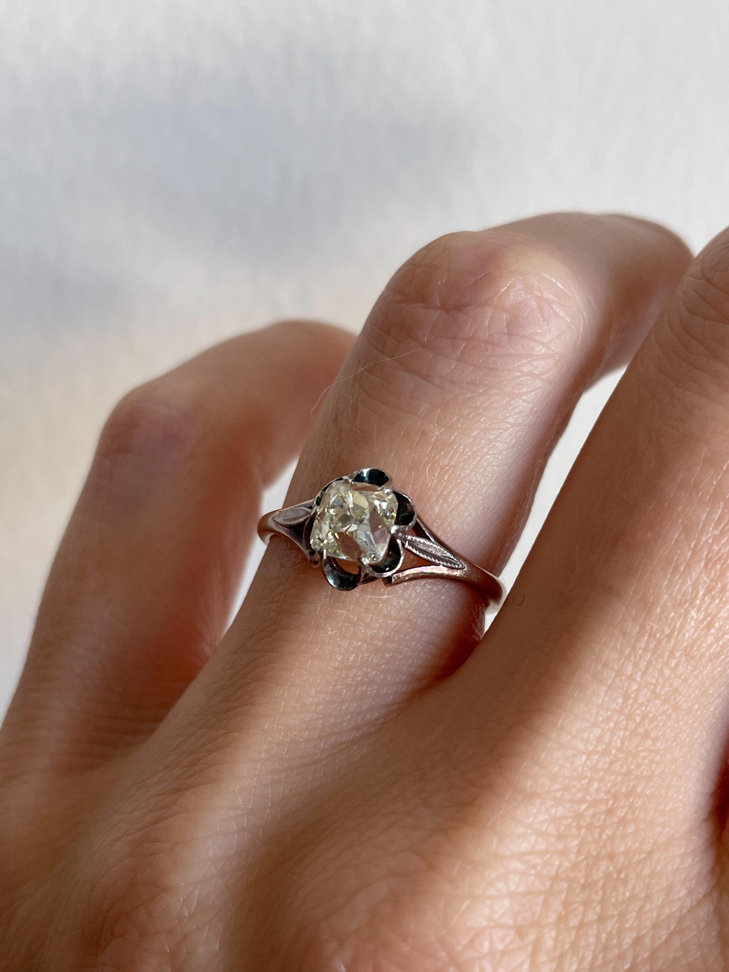 Antique Russian 1.20 Carat Peruzzi Diamond Solitaire Engagement Ring  For Sale 4