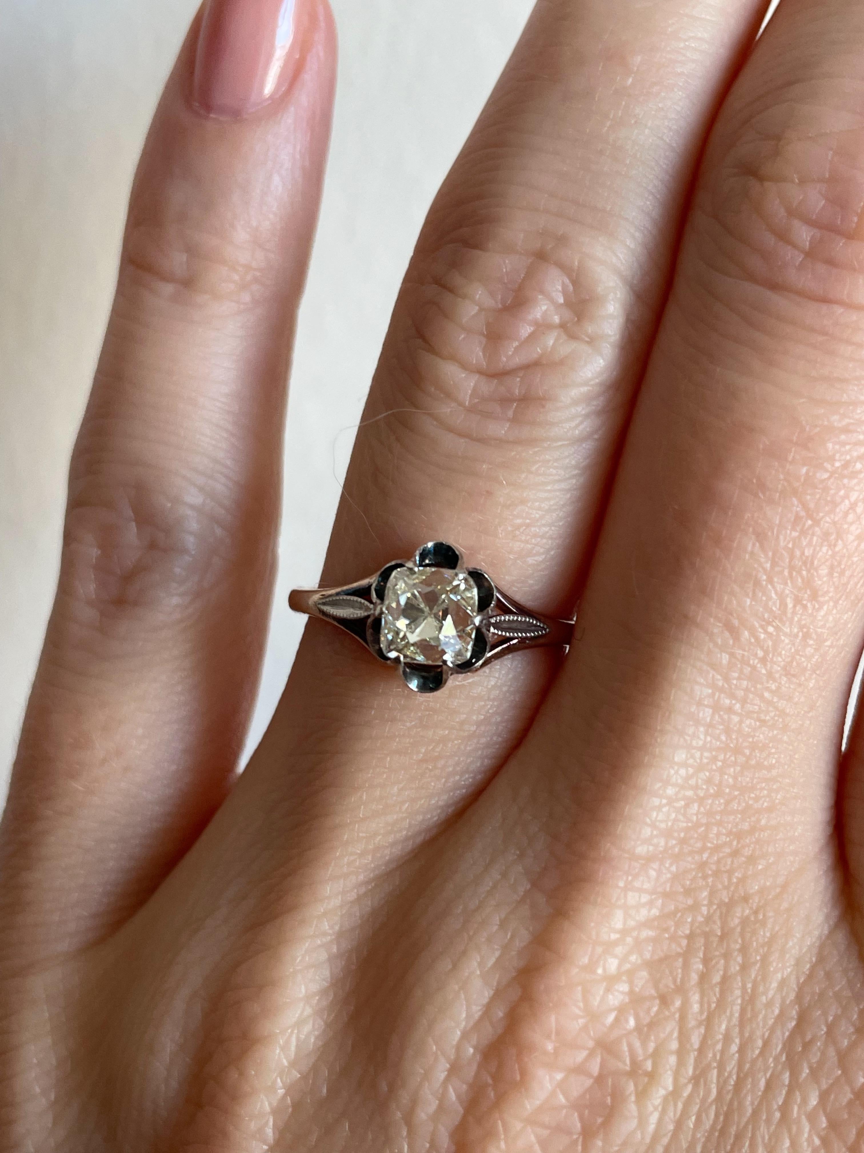 Antique Russian 1.20 Carat Peruzzi Diamond Solitaire Engagement Ring  For Sale 5