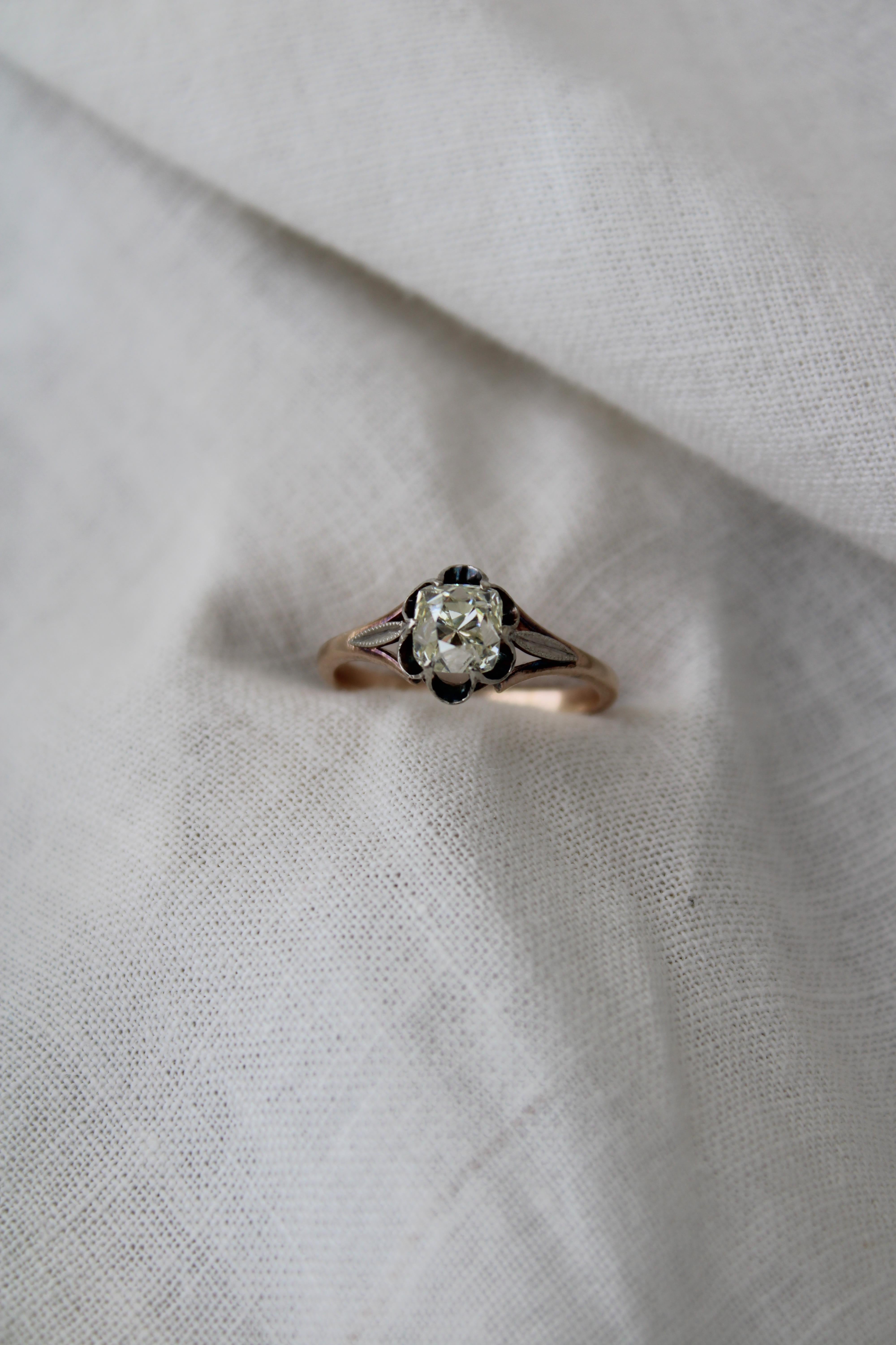 Antique Russian 1.20 Carat Peruzzi Diamond Solitaire Engagement Ring  For Sale 1