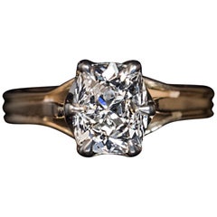Antique Russian 1.28 Carat Cushion Cut Diamond Engagement Ring