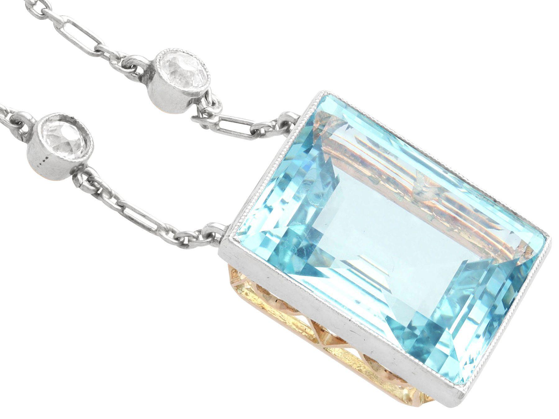Antique Russian 13.54 Carat Aquamarine Diamond and Yellow Gold Pendant In Excellent Condition In Jesmond, Newcastle Upon Tyne