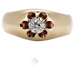 Antique Russian 14K Gold Diamond Belcher Set Ring, Old European Cut, Size 7.25