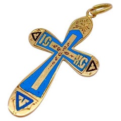 Antique Enamel Russian Gold Cross Pendant