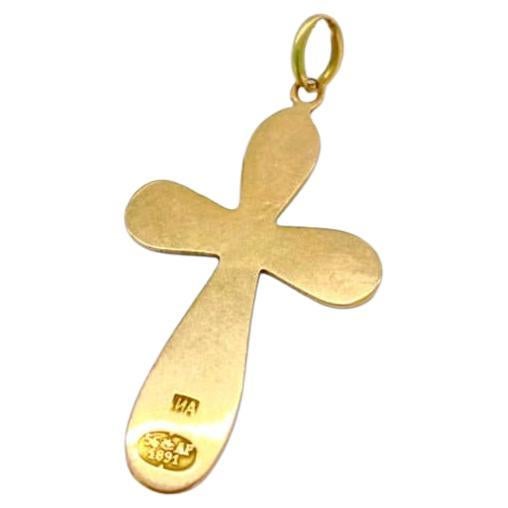 Pendentif croix russe ancienne en or émaillé Bon état - En vente à Cairo, EG