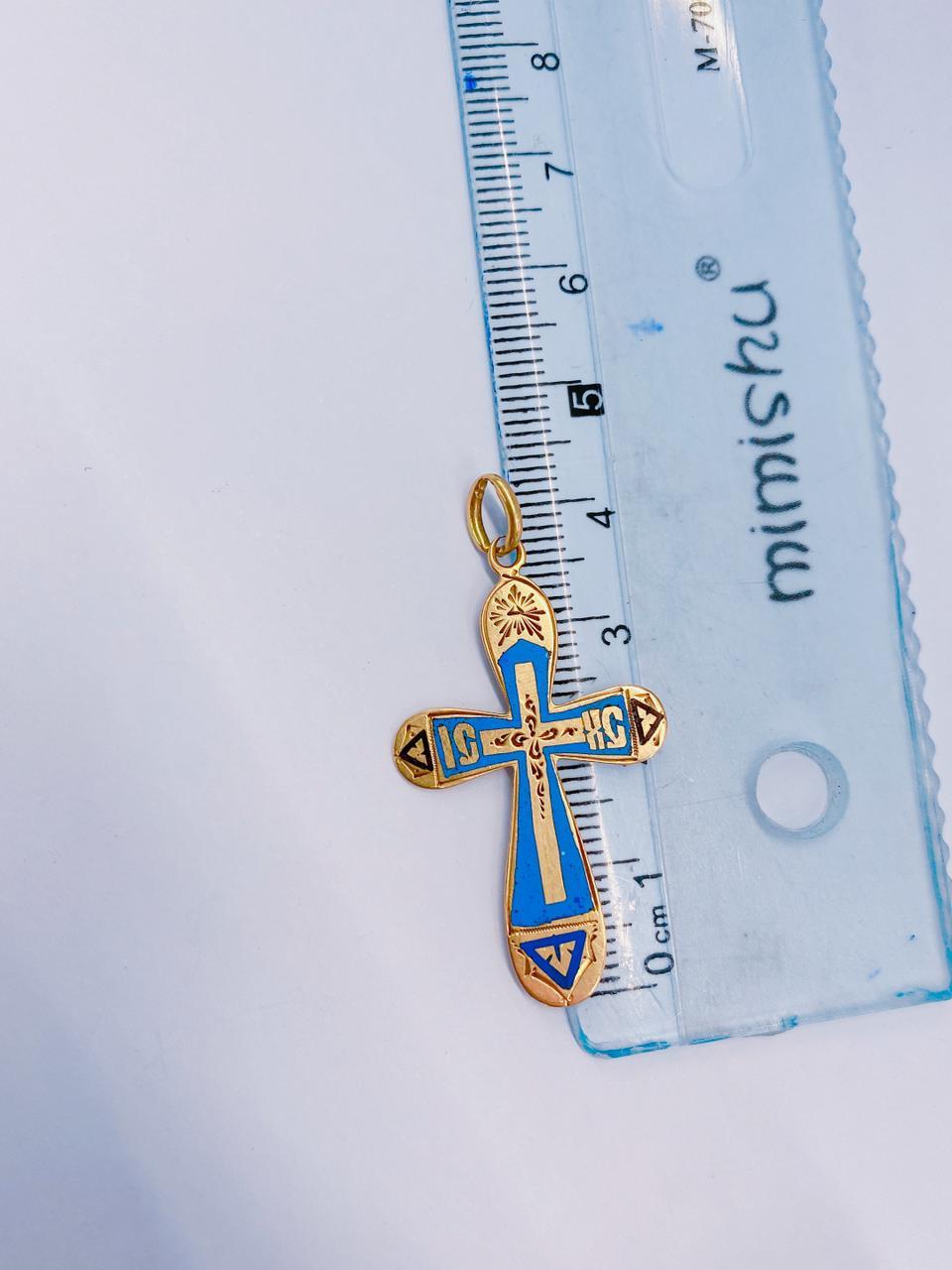 Pendentif croix russe ancienne en or émaillé Unisexe en vente