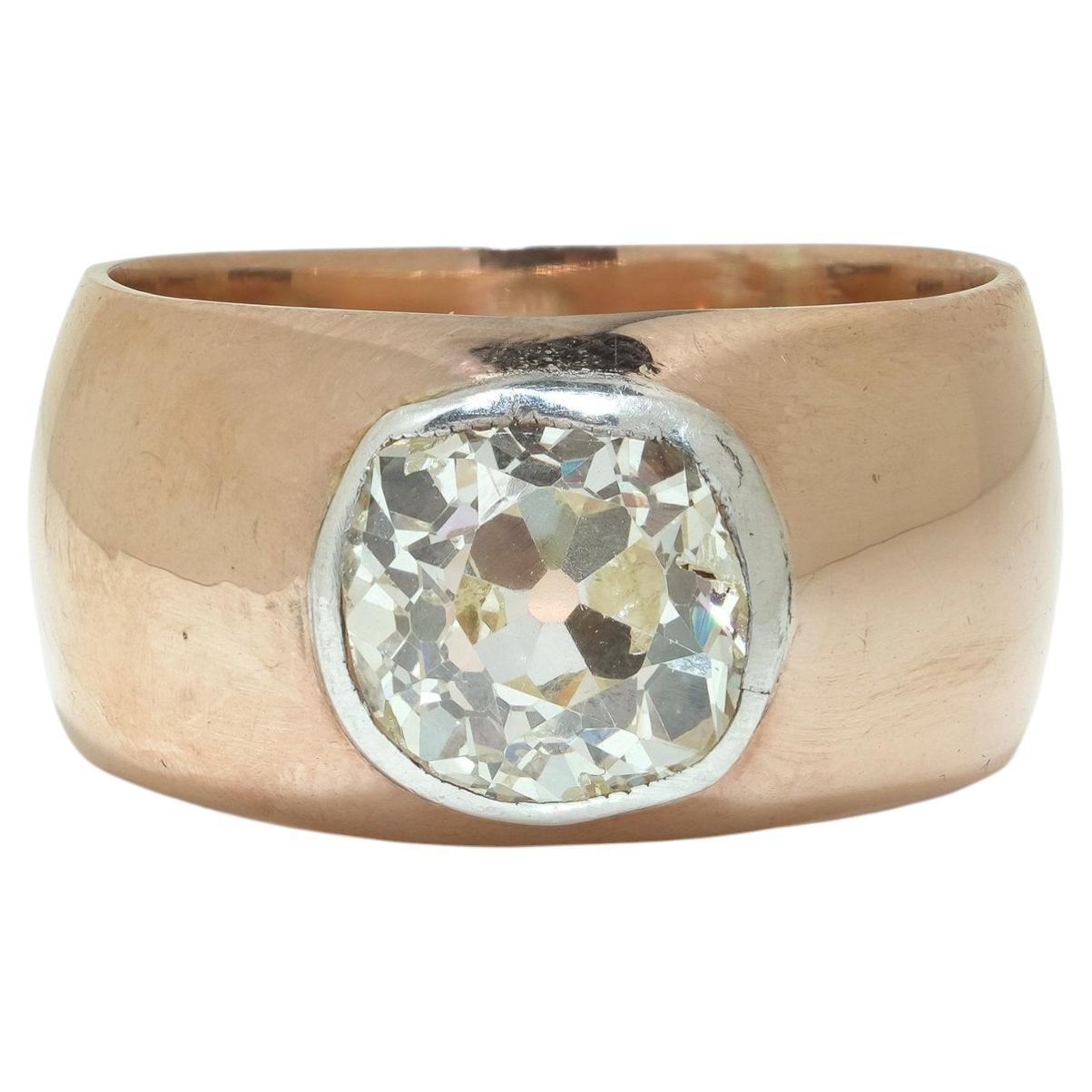 Antique Russian 14KT Gold 2.10ct Old Cushion Cut Diamond Ring For Sale ...