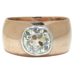 Antique Russian 14KT Gold 2.10ct Old Cushion Cut Diamond Ring