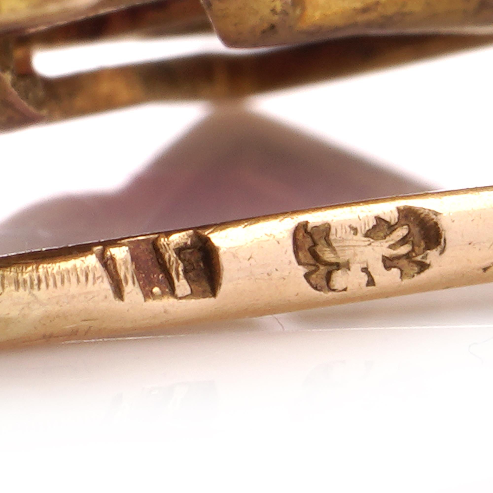 Antike russische 14kt Gold Rubin-Diamant-Schleifenbrosche für Damen oder Herren im Angebot