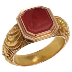 Antique Russian 14kt. yellow gold Carnelian signet large size men's ring