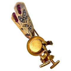 Antique Russian 1850s Feather Hat Ruby Diamond Gold Brooch