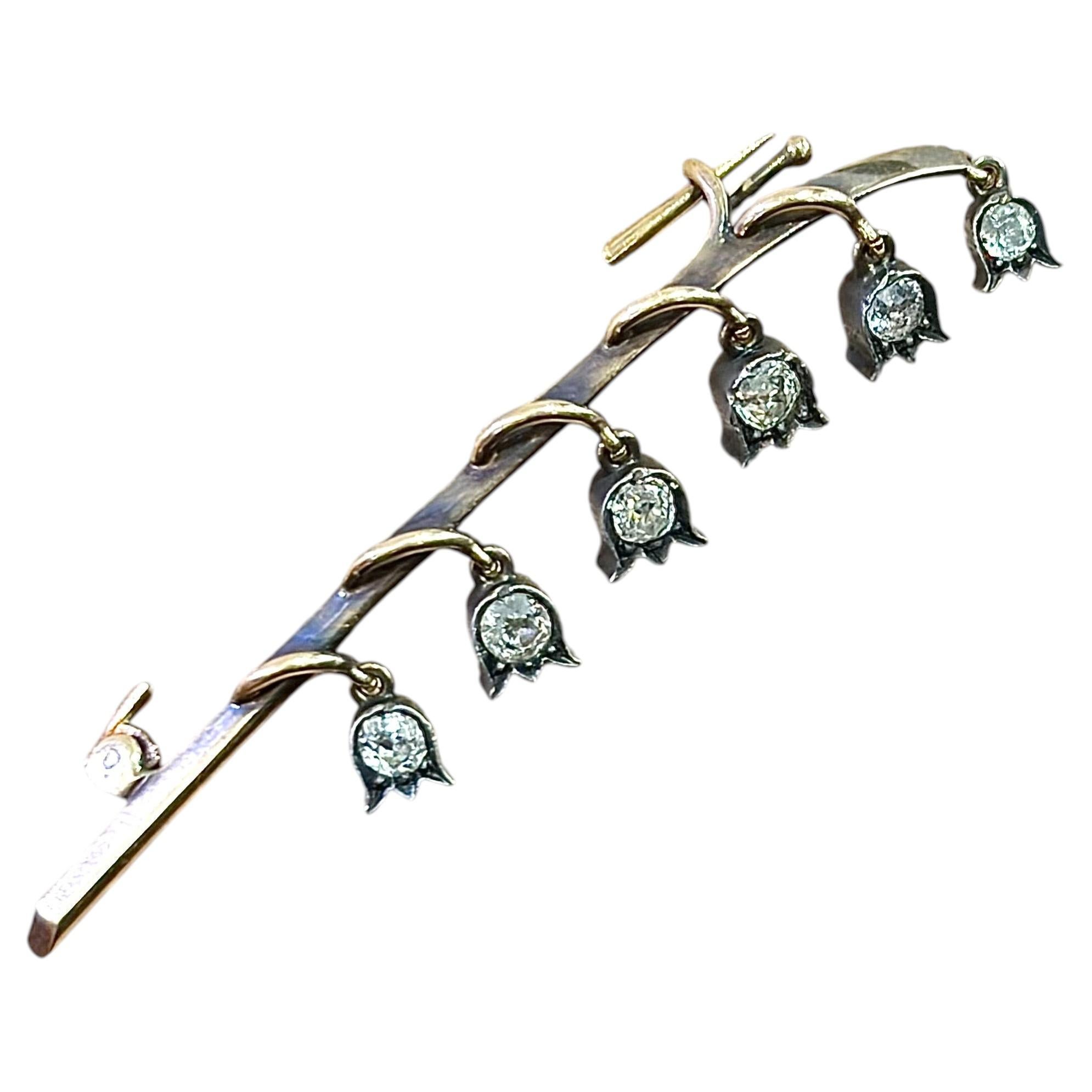 “Antique Russian 1850s Gold Brooch with 1ct Old Mine Cut Diamonds”