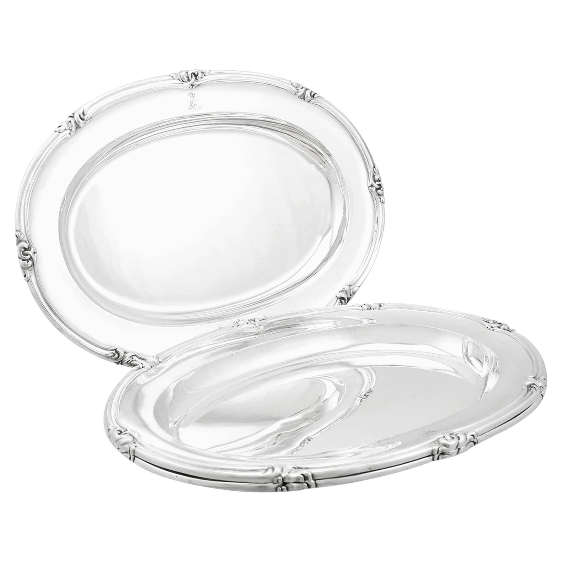 Antique Russian 1850s Set of Three Silver Meat Platters For Sale