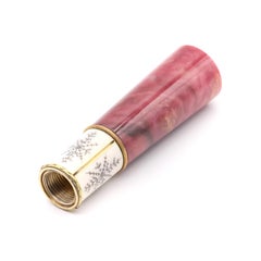 Antique Russian 18K Yellow Gold Rhodonite Agate and Enamel Parasol Handle