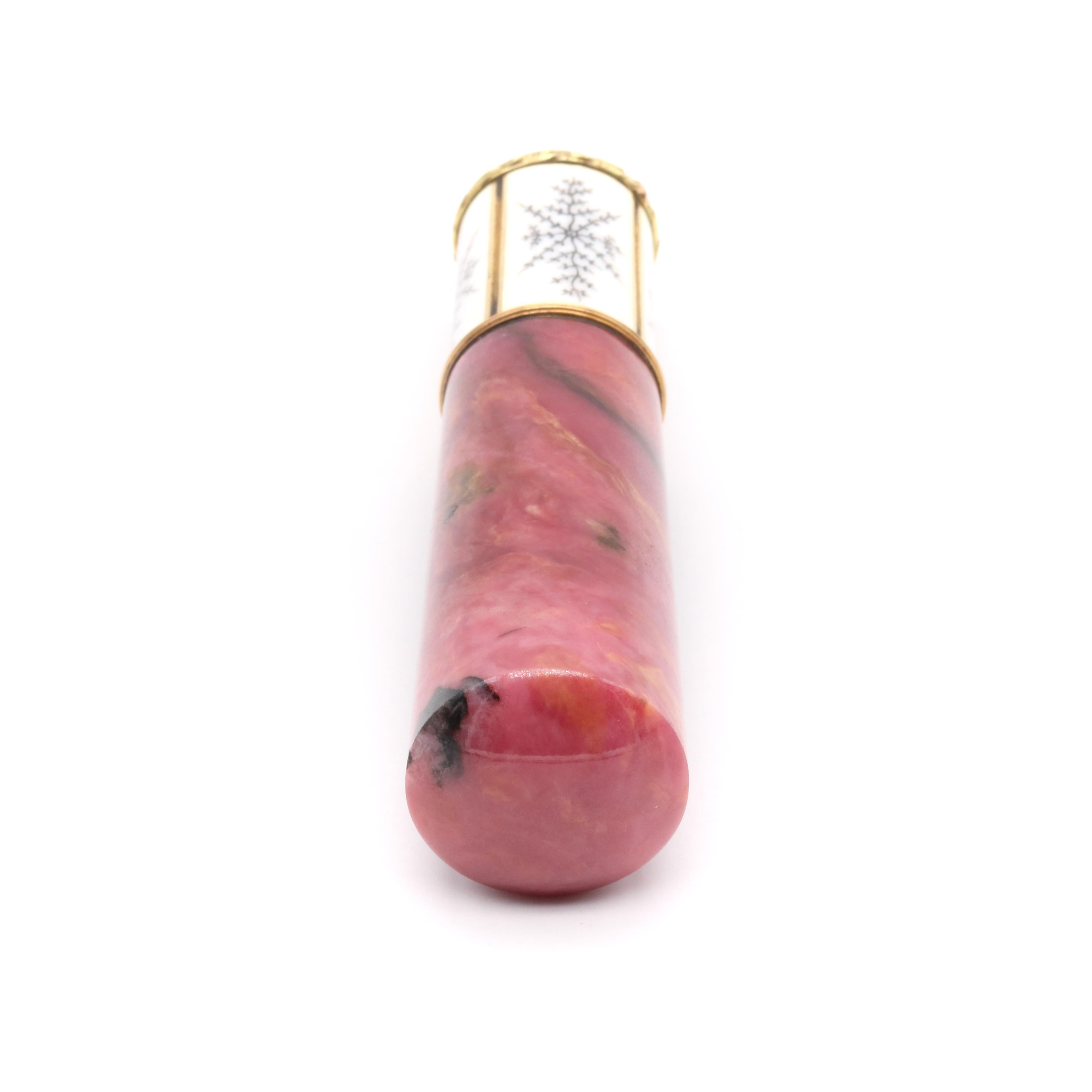 Women's or Men's Antique Russian 18K Yellow Gold Rhodonite Agate and Enamel Parasol Handle For Sale