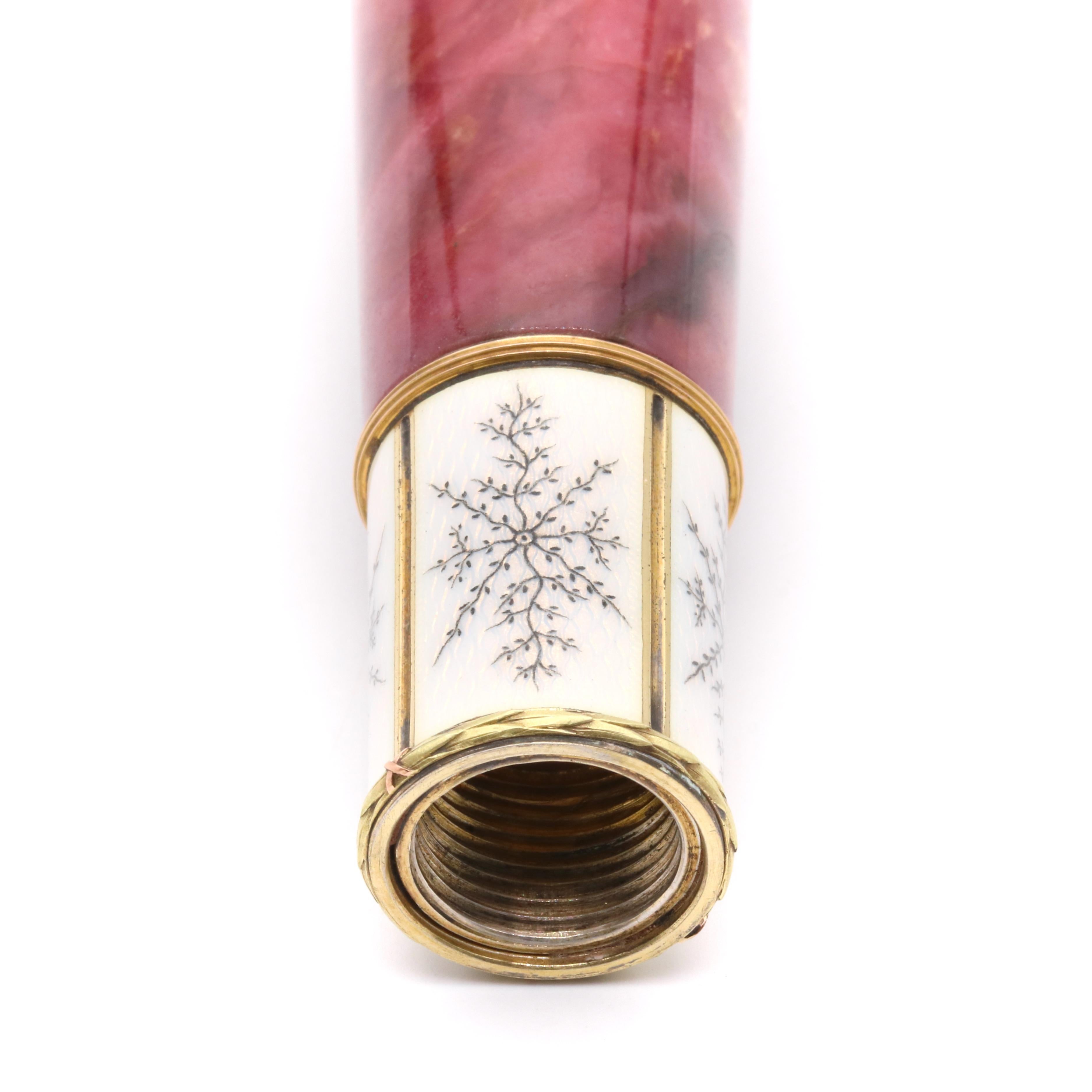 Antique Russian 18K Yellow Gold Rhodonite Agate and Enamel Parasol Handle For Sale 2