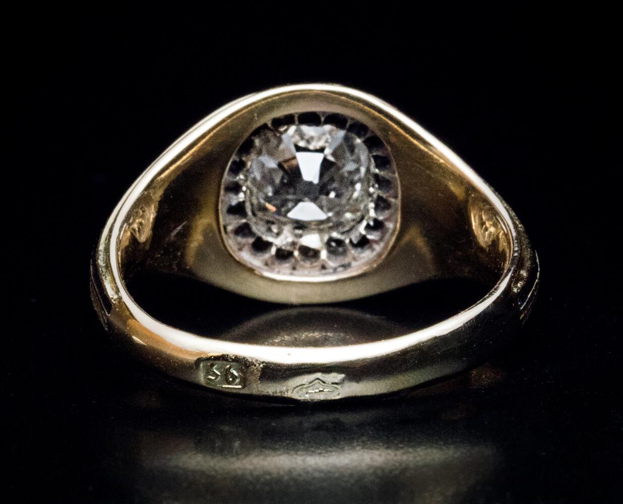 Antique Russian 2.24 Ct Diamond Enamel Gold Unisex Ring  For Sale 1