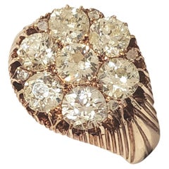 Antique Russian 3 Carat Old Mine Cut Diamond Cluster Gold Ring