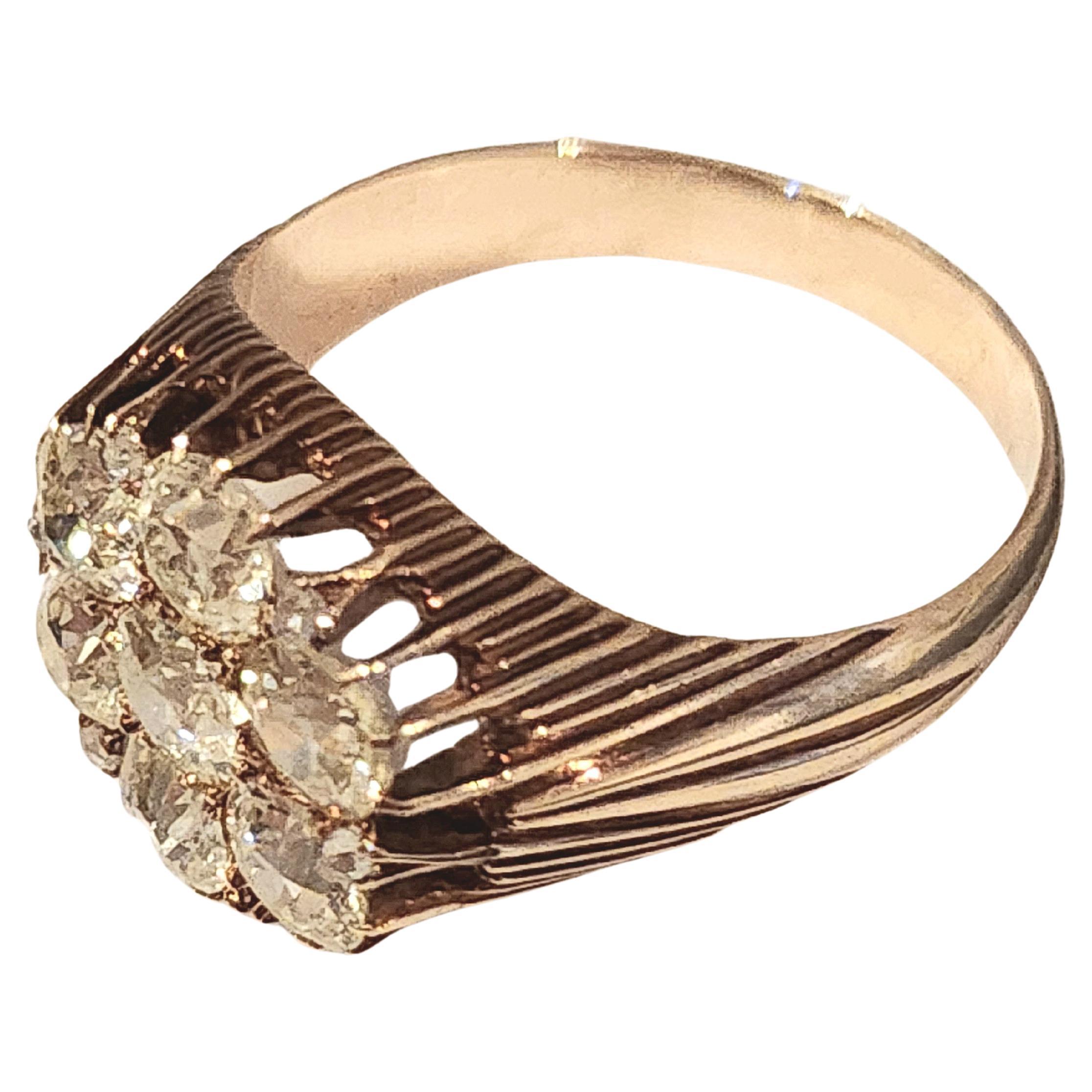 Antique Russian 3 Carat Old Mine Cut Diamond Cluster Gold Ring For Sale 1