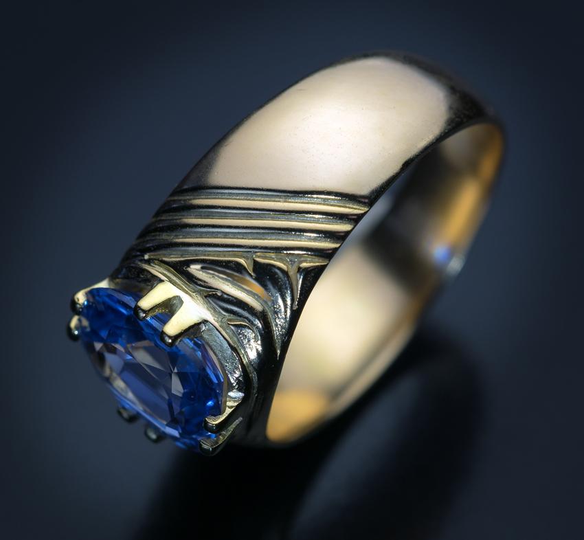 Made in Moscow between 1908 and 1917.

An antique Russian 14K gold unisex ring is set with a 2.50 ct cushion cut natural sapphire of a sky blue color and excellent clarity. The sapphire measures 9.26 x 7.28 x 3.74 mm.

The ring is marked with 56