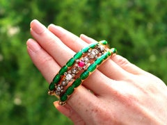Antique Russian 2.86 Carat Diamond Synthetic Ruby and Enamel and Gold Bangle