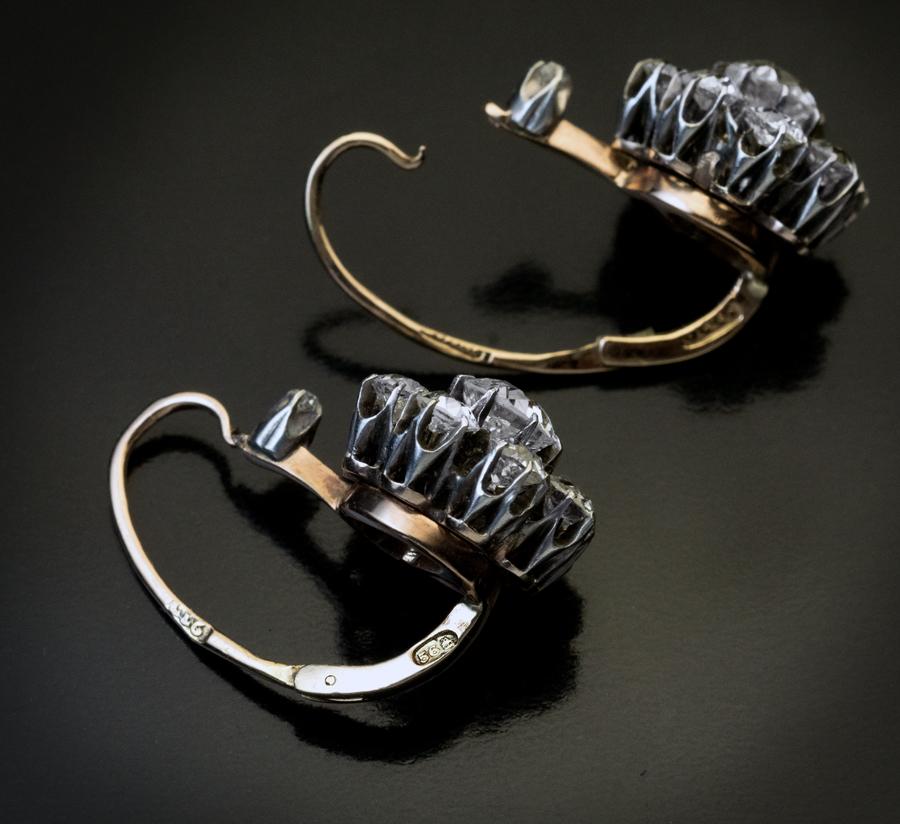 Old Mine Cut Antique Russian 4.28 Carat Diamond Cluster Earrings