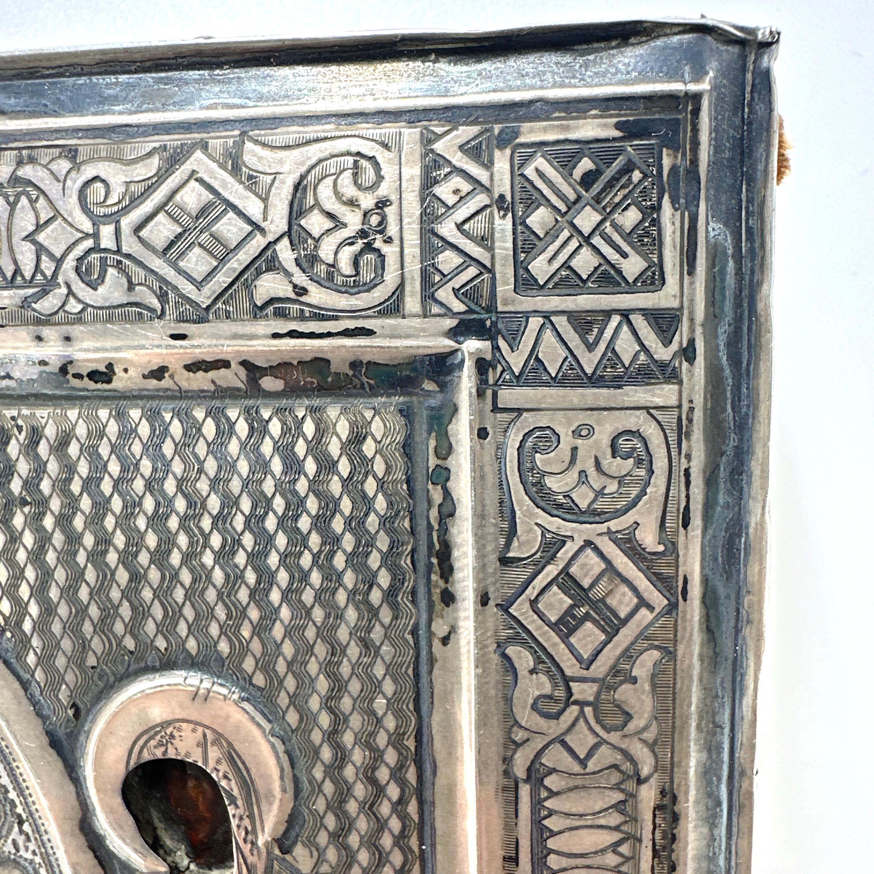Antike russische 84 Zolotnik Silver Orthodoxe Ikone - The St. Nicholas the Wonderworker im Zustand „Gut“ im Angebot in Victoria, BC