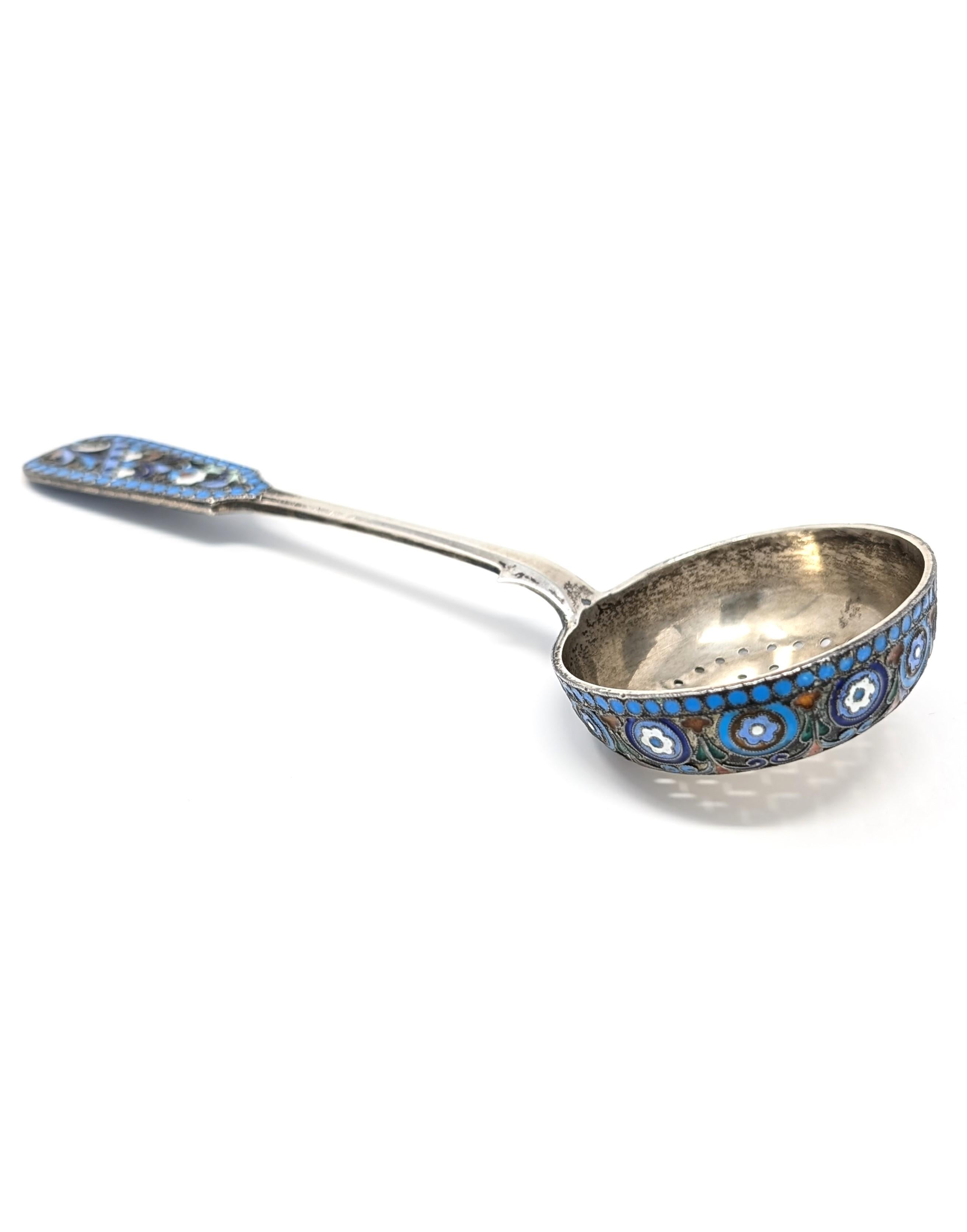 Colador de té antiguo ruso 875 de plata esmaltada marca Kokoshnik Cloisonné Otro en venta