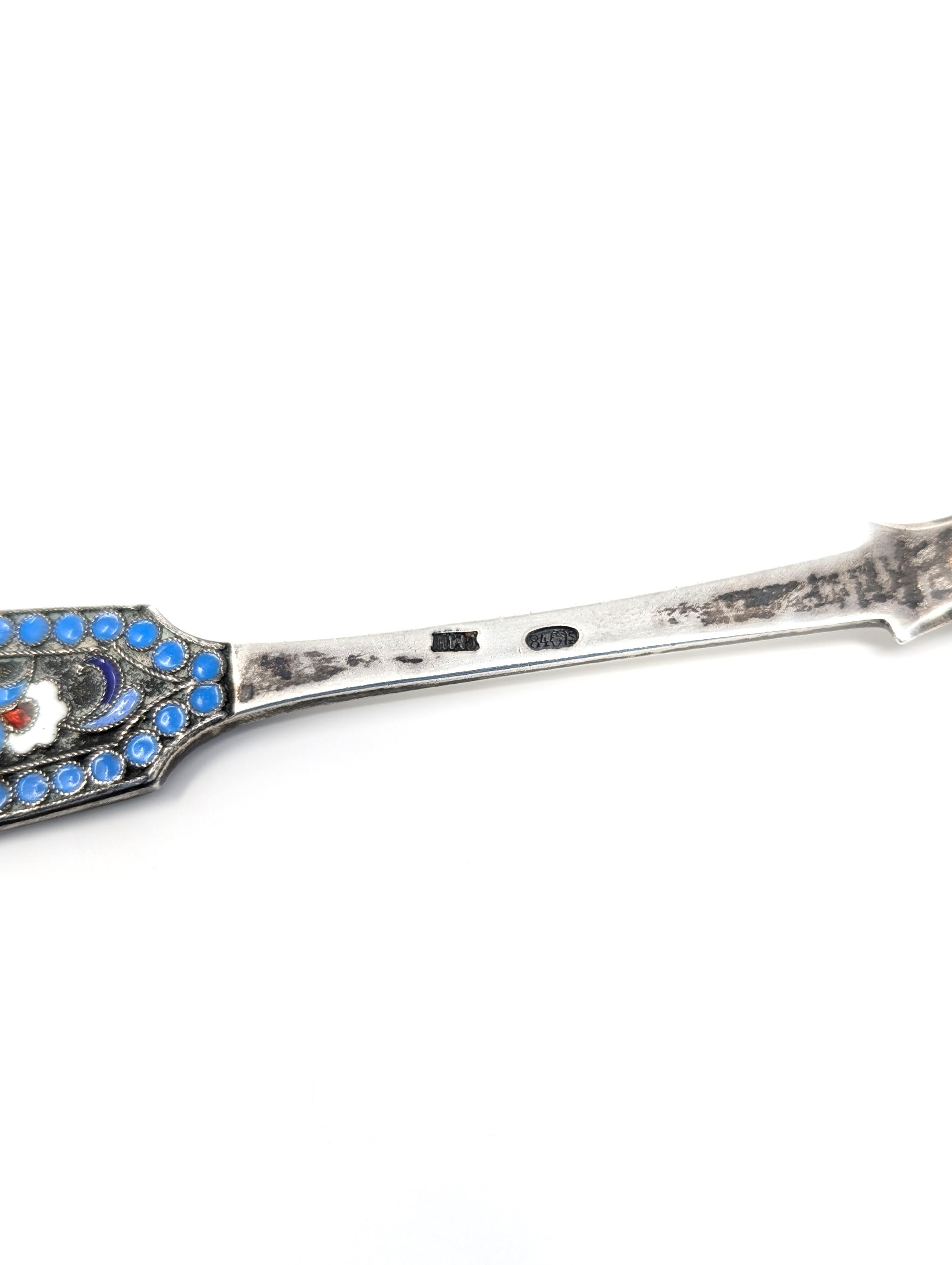 Colador de té antiguo ruso 875 de plata esmaltada marca Kokoshnik Cloisonné Cloissoné en venta