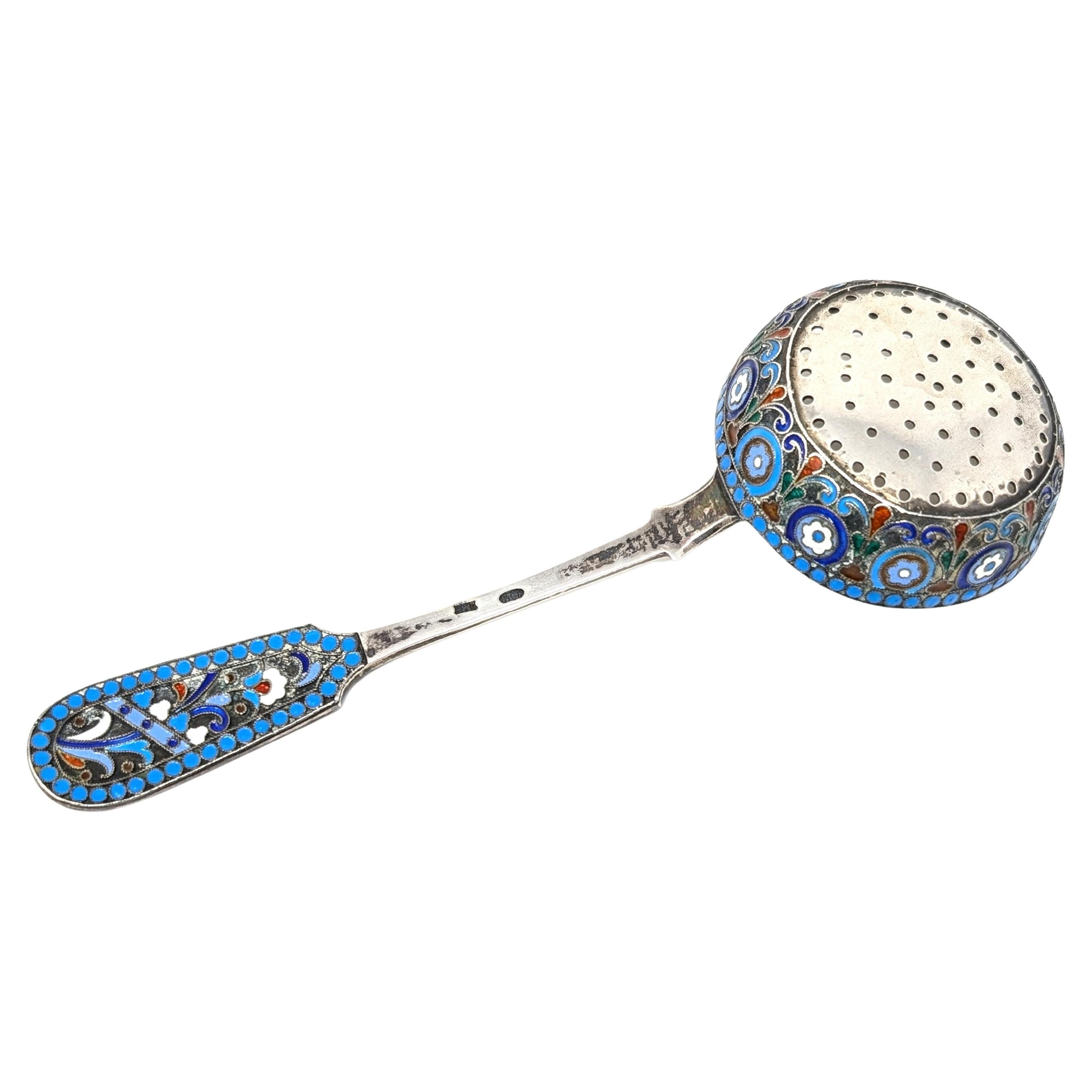 Colador de té antiguo ruso 875 de plata esmaltada marca Kokoshnik Cloisonné