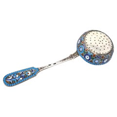 Antique Russian 875 Silver Enamel Tea Strainer Kokoshnik Mark Cloisonne