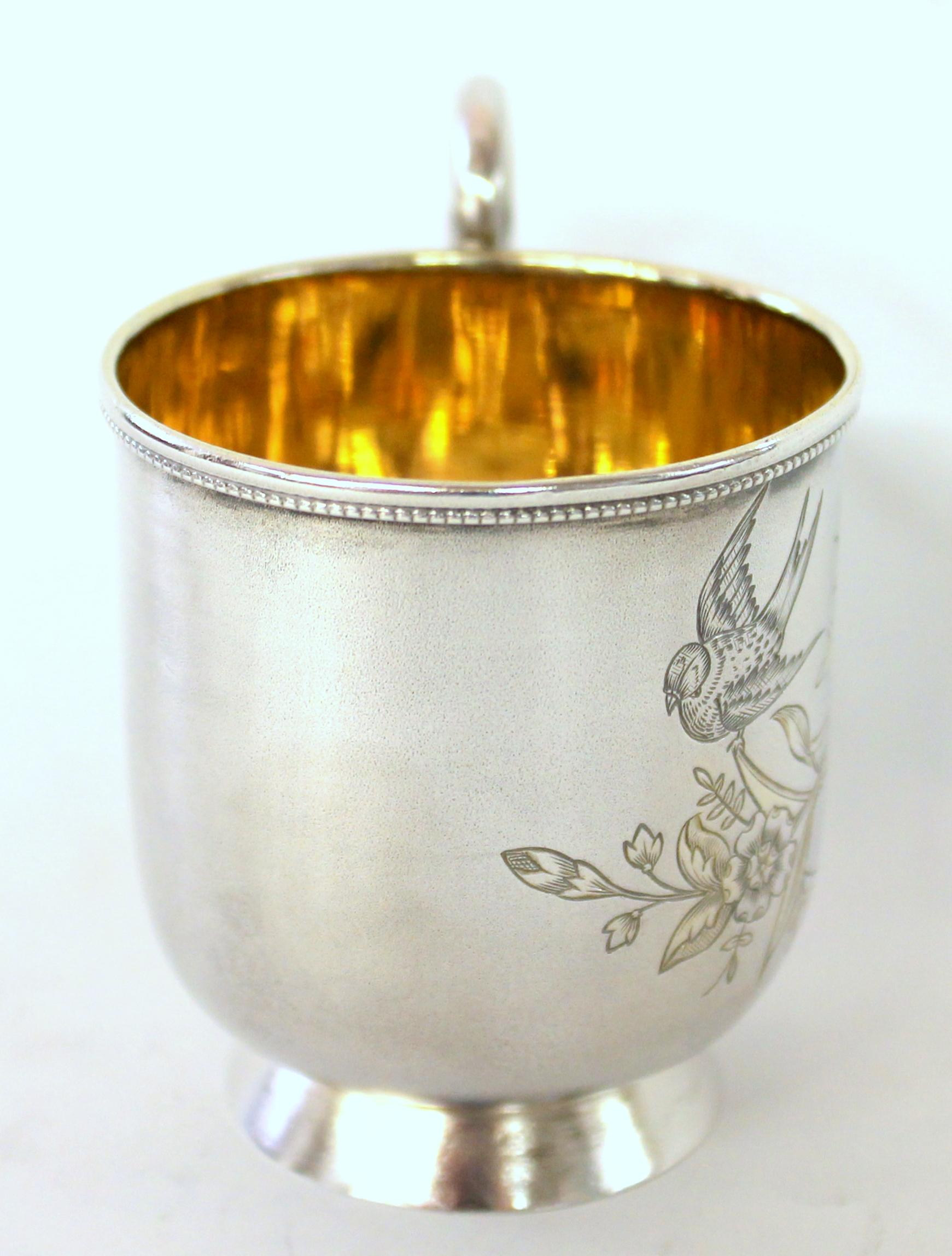 Antique Russian .875 Silver Hand Engraved Cup and Saucer, Baladanova, Moscow For Sale 3