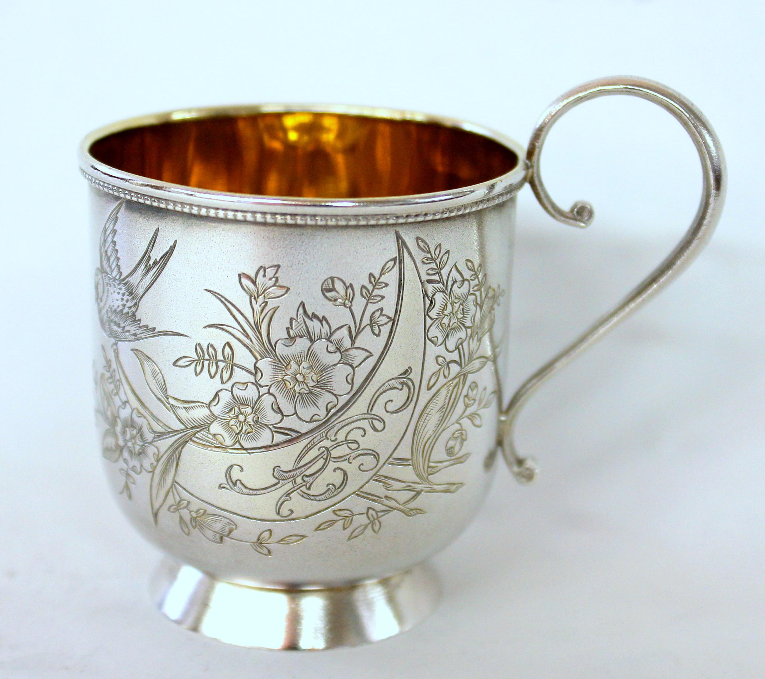 Antique Russian .875 Silver Hand Engraved Cup and Saucer, Baladanova, Moscow For Sale 4