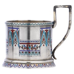 Antique Russian 916. silver enamel tea glass holder