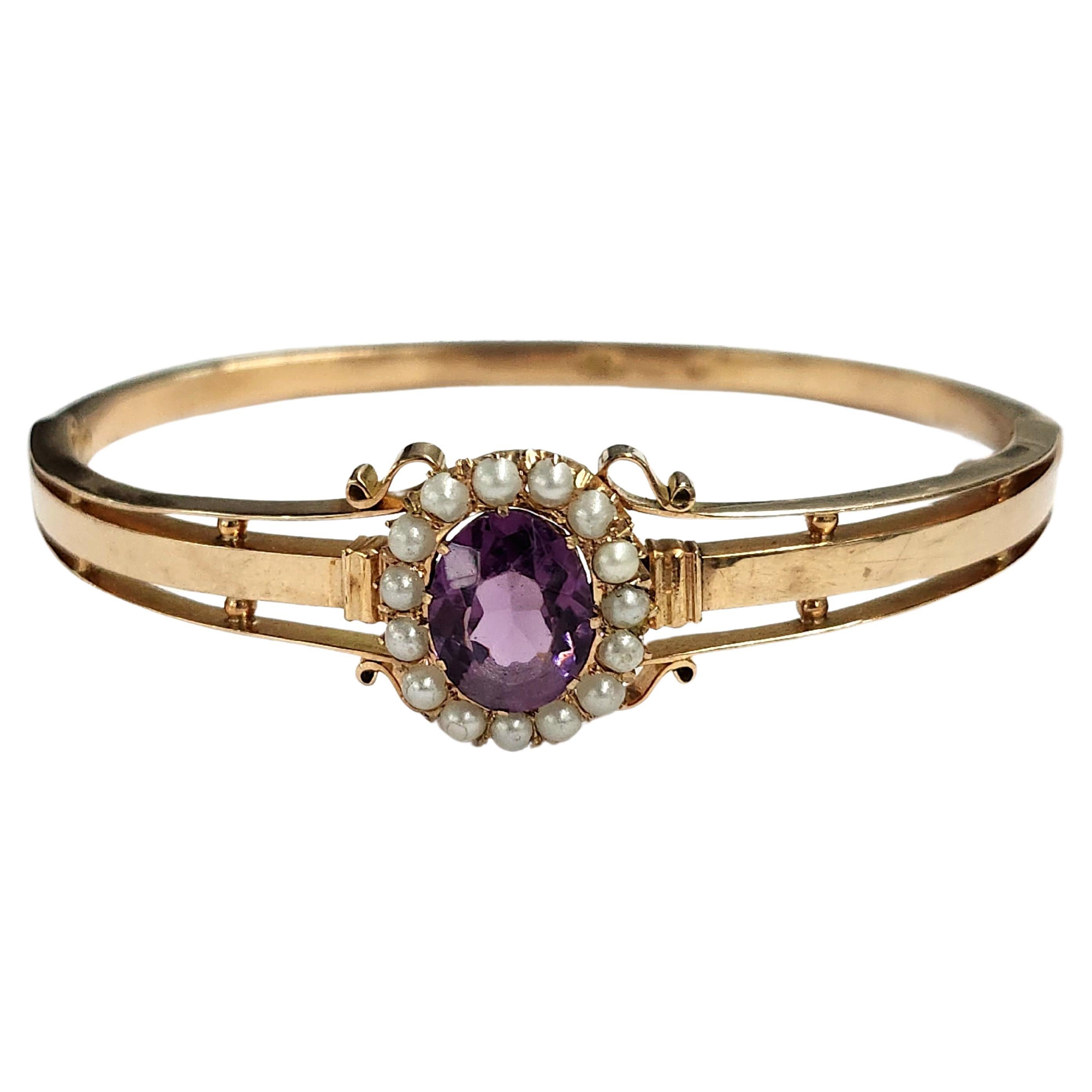 Antiker russischer Goldarmreif mit Amethyst und Perlen im Zustand „Gut“ im Angebot in Cairo, EG