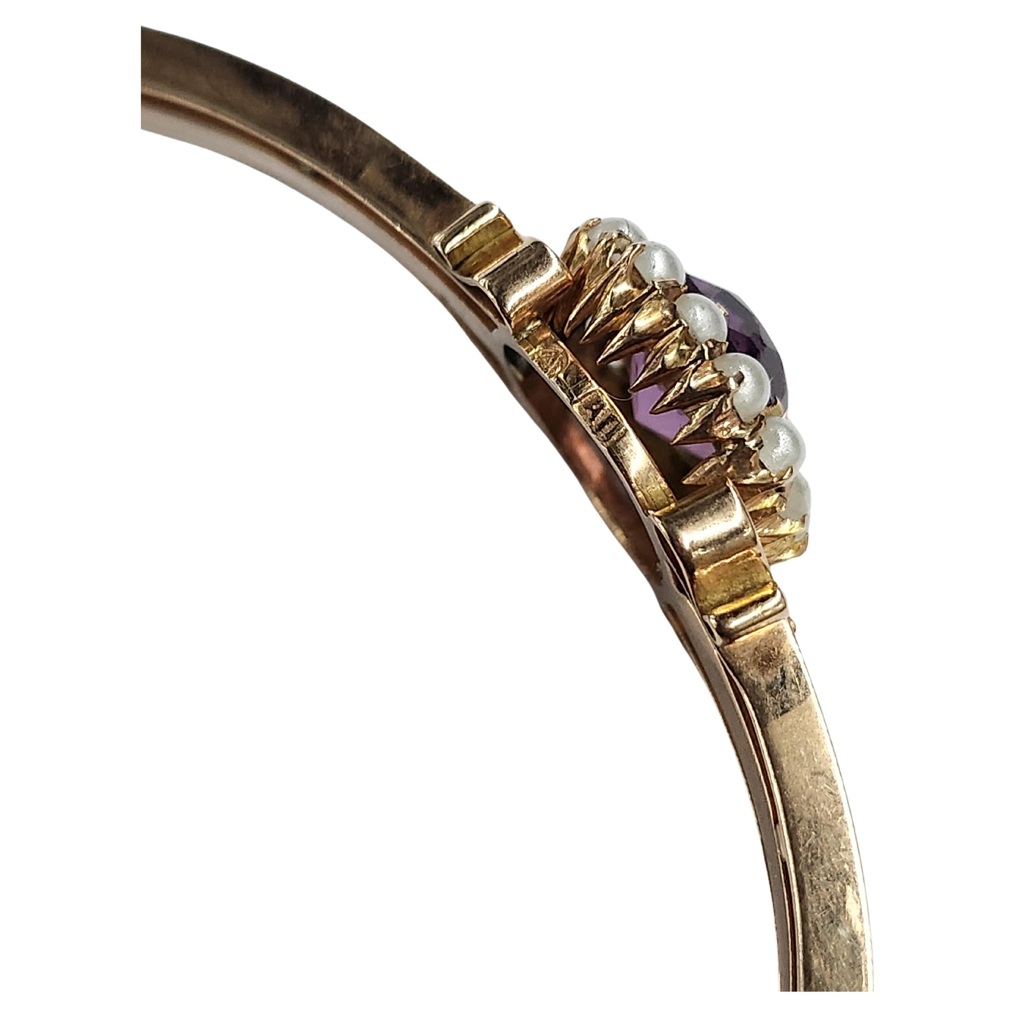 Antique Russian Amethyst And Pearls Gold Bangle For Sale 3