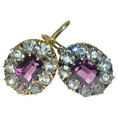Antique Russian Amethyst Gold Earrings