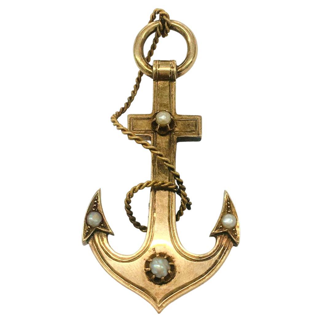 Antique Russian 14k Gold Anchor Brooch In Good Condition In Cairo, EG