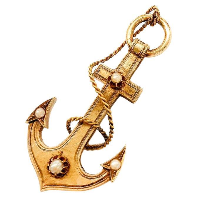 Antique Russian 14k Gold Anchor Brooch