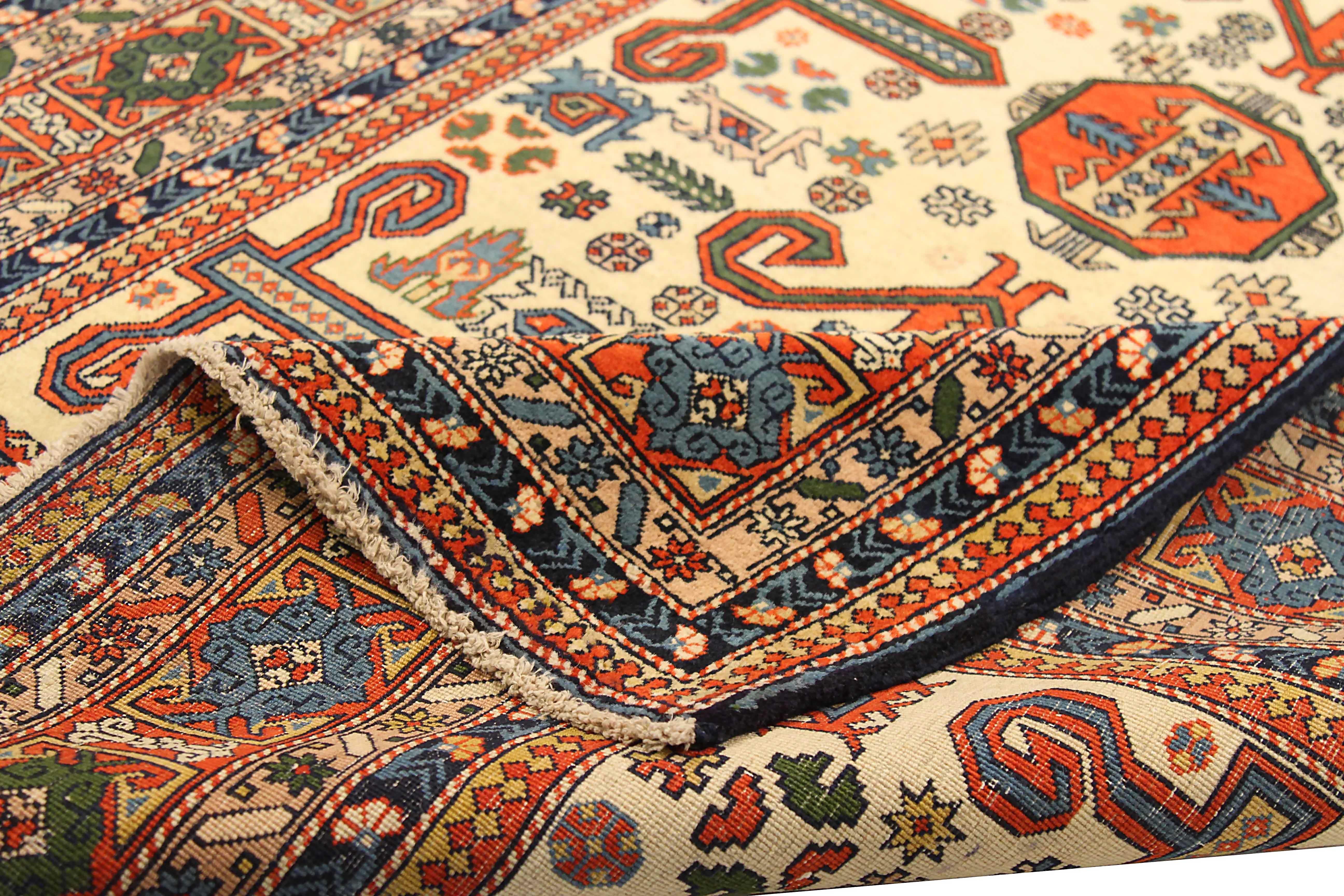 Hand-Woven Antique Russian Area Rug Azarbaijan Design For Sale