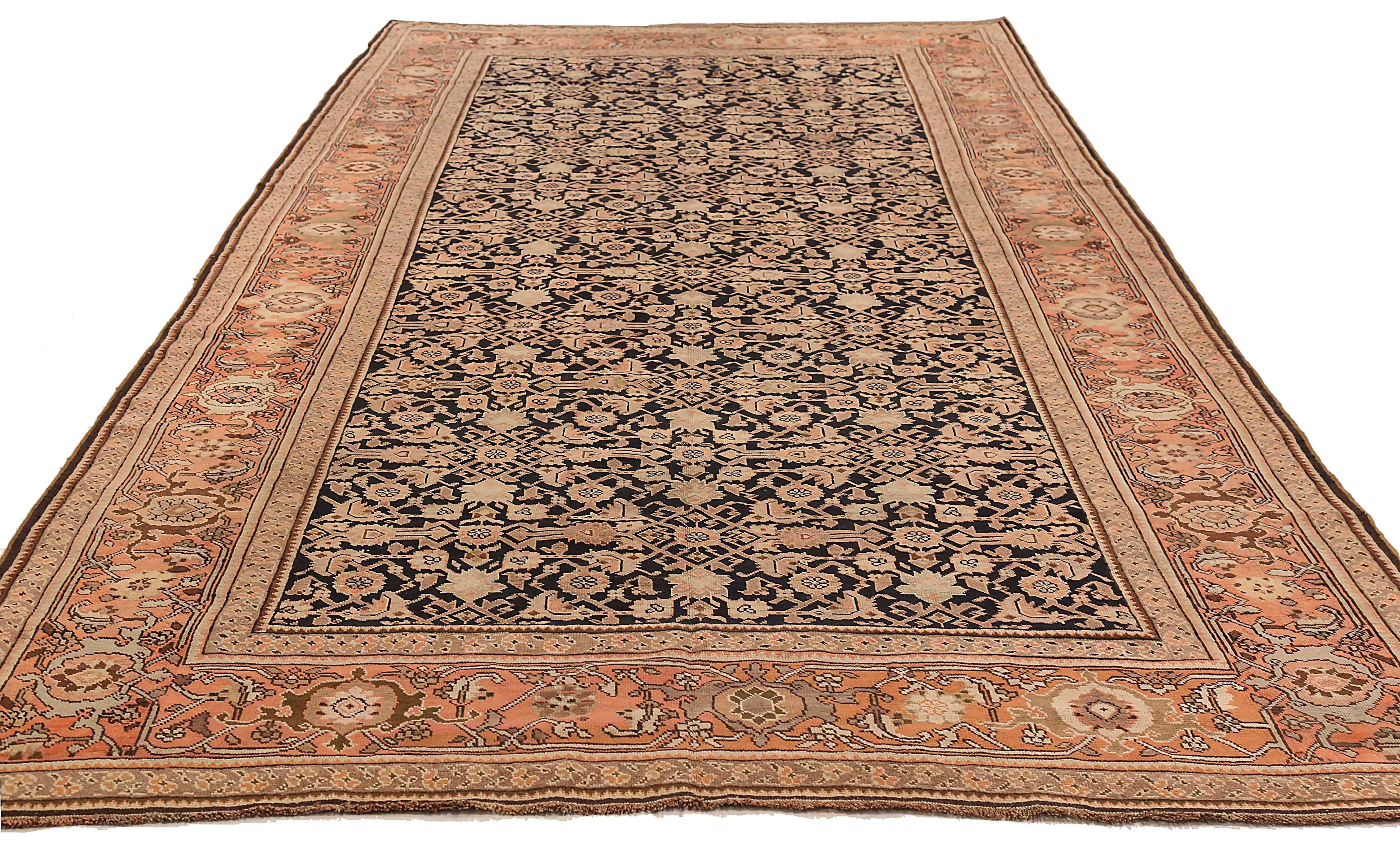 Antique Russian area rug handwoven from the finest sheep’s wool. It’s colored with all-natural vegetable dyes that are safe for humans and pets. It’s a traditional Karebagh design handwoven by expert artisans. It’s a lovely area rug that can be