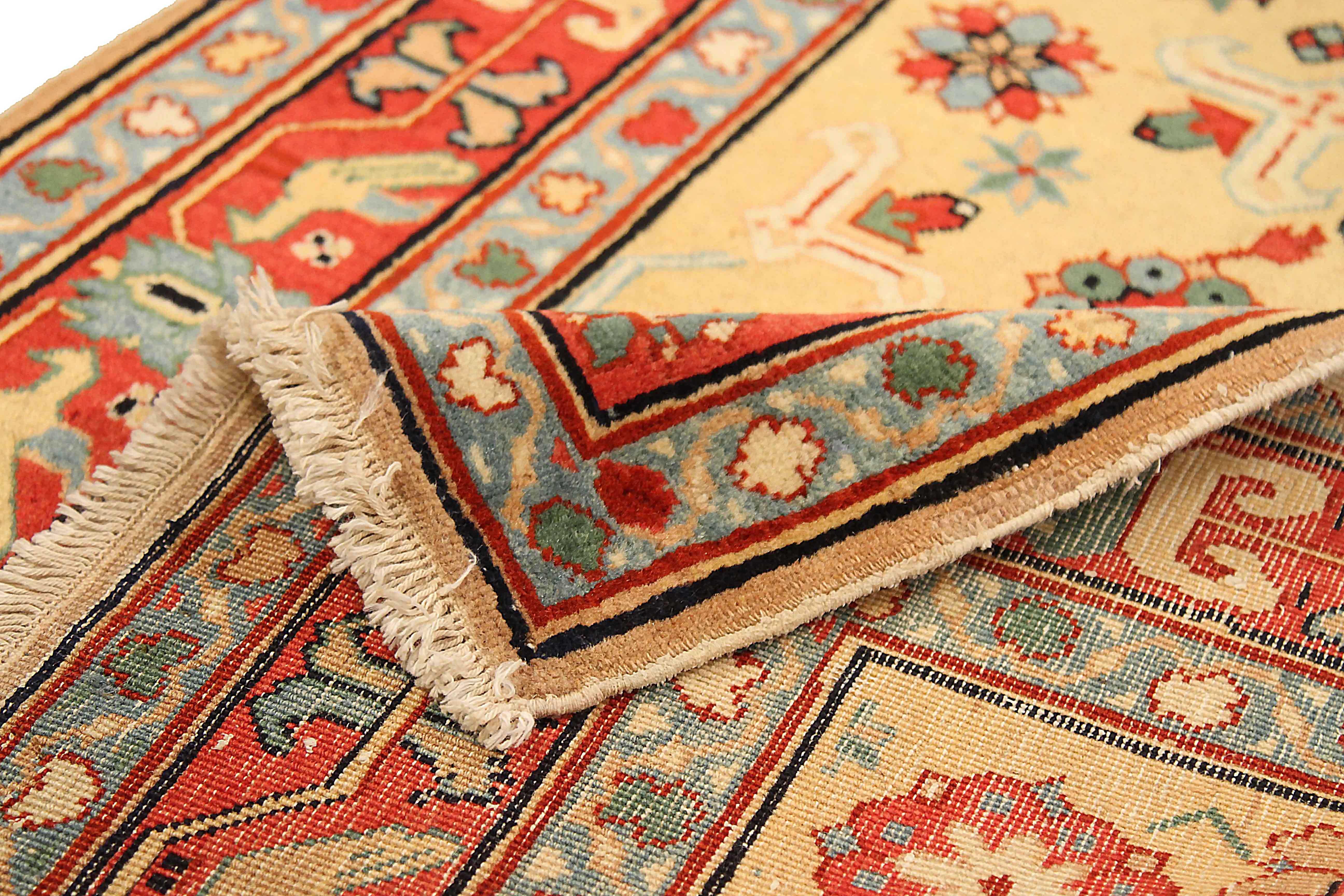 Hand-Woven Antique Russian Area Rug Karebagh Design For Sale