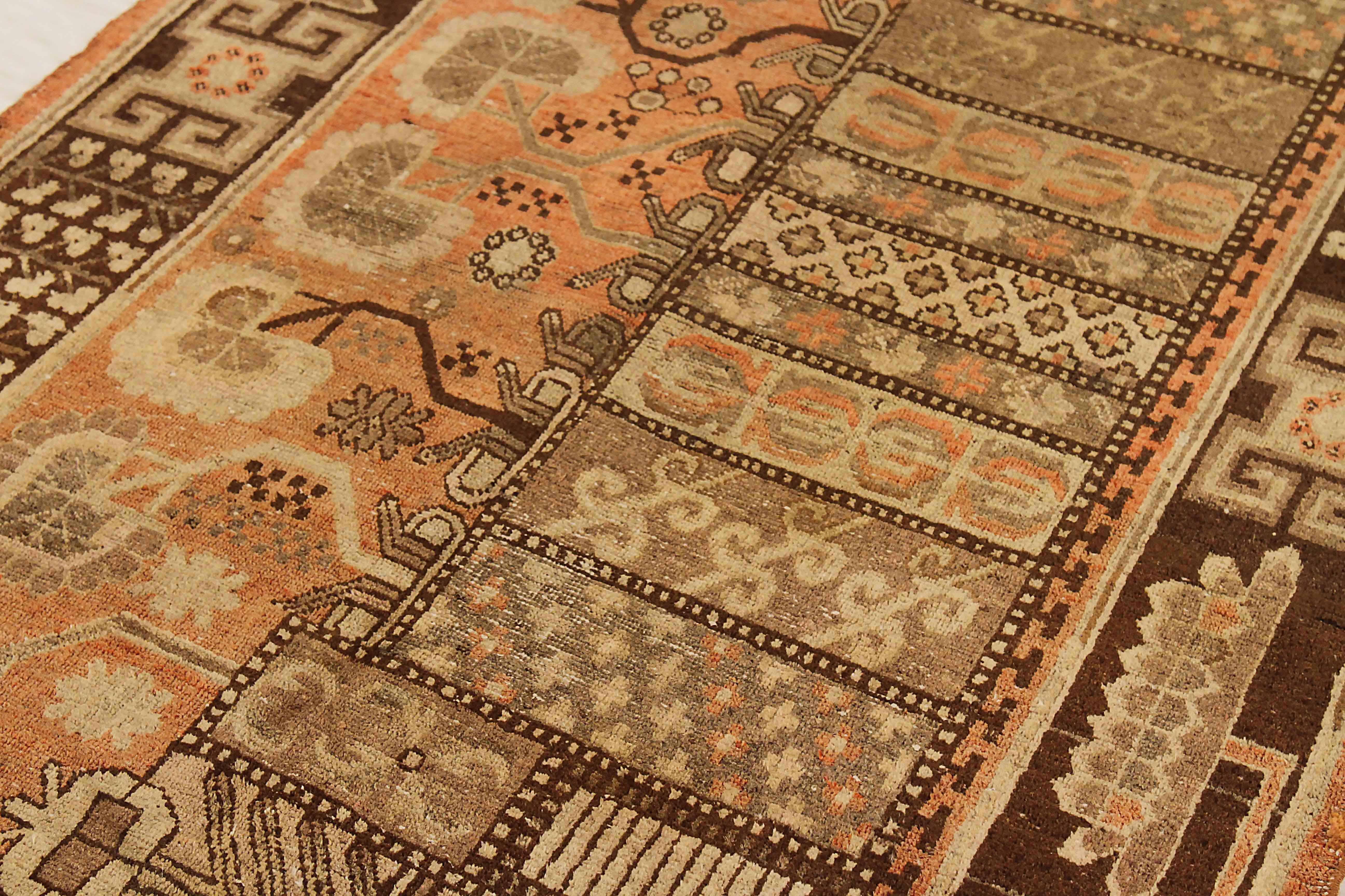 Hand-Woven Antique Russian Area Rug Khotan Design For Sale