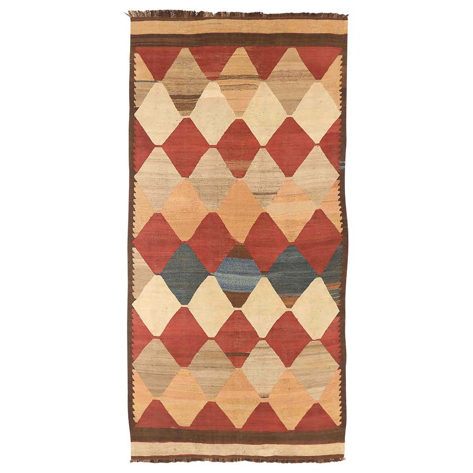 Hand Knotted Antique Rug Red Blue Floral Pattern Wool Russian Rug by ...